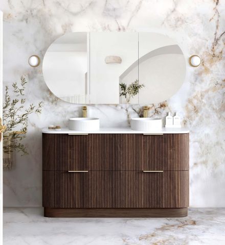 Havana Fluted 1500mm Sable Walnut Floorstanding Curve Vanity