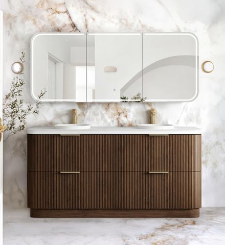 Havana Fluted 1800mm Sable Walnut Floorstanding Curve Vanity