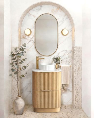 Havana Fluted 600mm Woodland Oak Floorstanding Curve Vanity