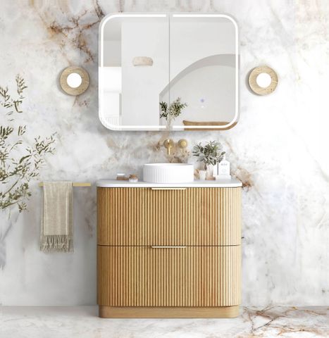 Havana Fluted 900mm Woodland Oak Floorstanding Curve Vanity