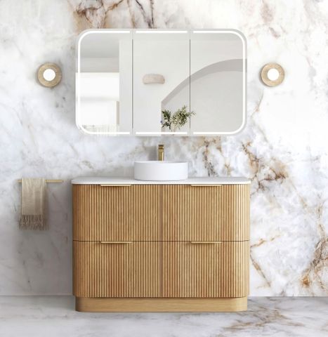 Havana Fluted 1200mm Woodland Oak Floorstanding Curve Vanity