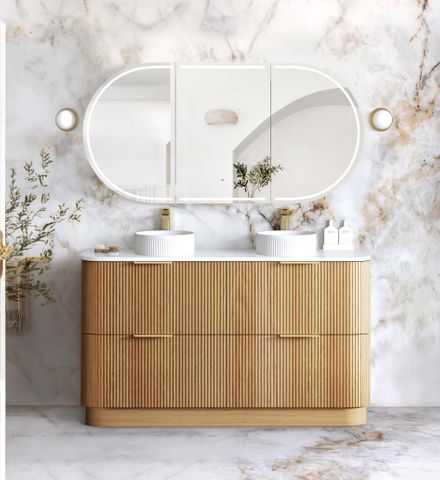 Havana Fluted 1500mm Woodland Oak Floorstanding Curve Vanity