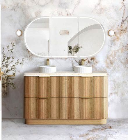 Havana Fluted 1500mm Woodland Oak Floorstanding Curve Vanity