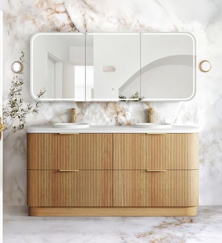 Havana Fluted 1800mm Woodland Oak Floorstanding Curve Vanity