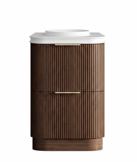 Havana 600mm Sable Walnut Fluted Floorstanding Curve Vanity with Round Basin Moulded Top