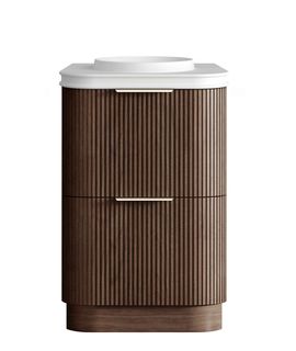 Havana 600mm Sable Walnut Fluted Floorstanding Curve Vanity with Round Basin Moulded Top