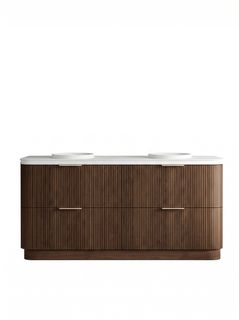 Havana 1800mm Sable Walnut Fluted Floorstanding Curve Vanity with Round Basin Moulded Top