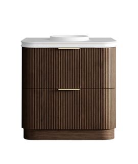 Havana 900mm Sable Walnut Fluted Floorstanding Curve Vanity with Round Basin Moulded Top