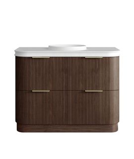 Havana 1200mm Sable Walnut Fluted Floorstanding Curve Vanity with Round Basin Moulded Top