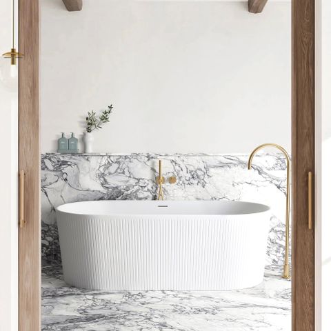 Attica Noosa Fluted 1500 Matte White Bath with Overflow