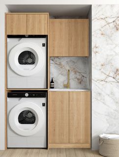 Laundry Kit 1305C Havana Fluted Woodland Oak with Natural Carrara Marble Top with 12 O'clock Tap Hole cut out