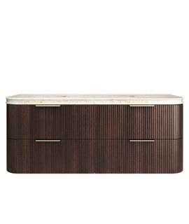 Havana 1500mm Sable Walnut Fluted Wall Hung Curve Vanity with Sand Dune Top