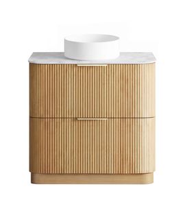 Havana 900mm Woodland Oak Fluted Floorstanding Curve Vanity with Cloudy Carrara Top