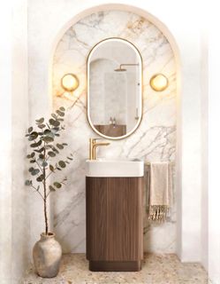 Maxi Space Saver Sable Walnut Curved Floor Standing Vanity