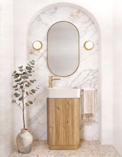 Maxi Space Saver Woodland Oak Curved Floor Standing Vanity