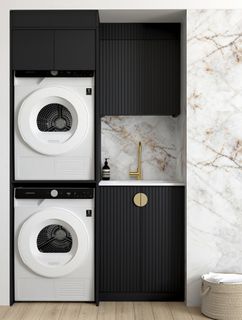 Laundry Kit 1305C Marlo Black with Natural Carrara Marble Top with 12 O'clock Tap Hole cut out