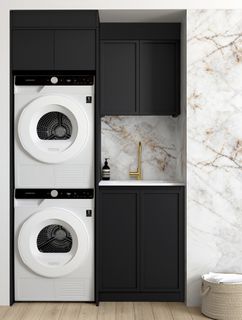 Laundry Kit 1305C Hampshire Black with Natural Carrara Marble Top with 12 O'clock Tap Hole cut out
