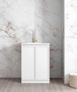 Mini Laundry 650mm Hampshire White with Natural Carrara Marble Top with 12 O'clock Tap Hole cut out