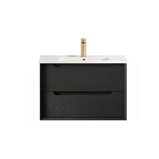 Byron 750mm Black Oak Wall Hung Vanity with Ceramic Top