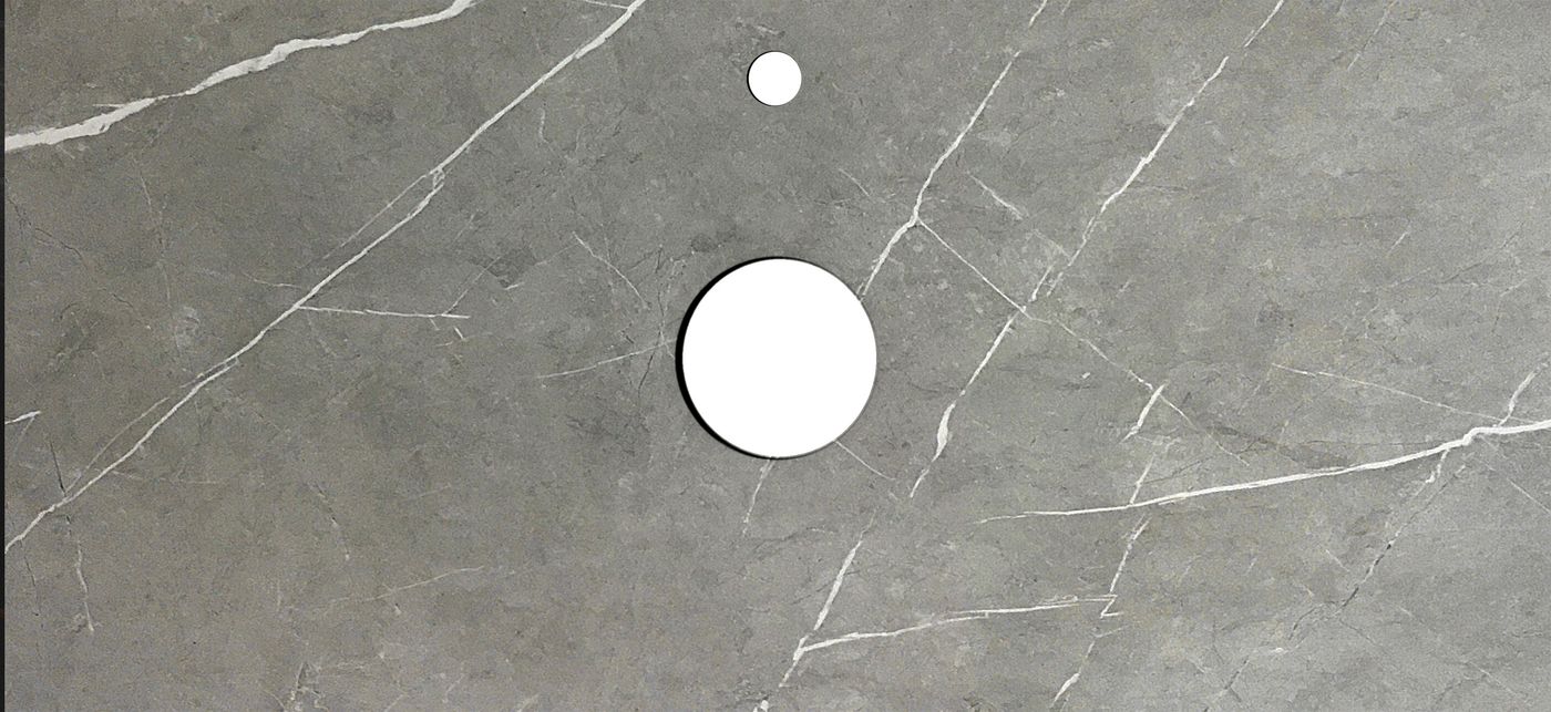 Rock Plate Stone 1200x465x15 Amani Grey - Above Counter 12 O'Clock Taphole