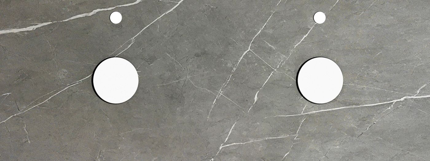 Rock Plate Stone 1500x465x15 Amani Grey - Above Counter 12 O'Clock Taphole