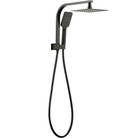 Zevio / Oskar  200mm Gun Metal Twin Shower Half Rail Top Inlet Square