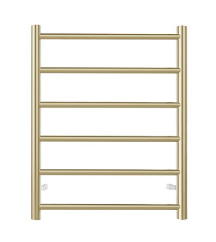 Round Stainless Steel Brushed Gold Electric Heated Towel Rack 6 Bars Universal Inlet