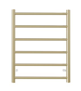 Round Stainless Steel Brushed Gold Electric Heated Towel Rack 6 Bars Universal Inlet