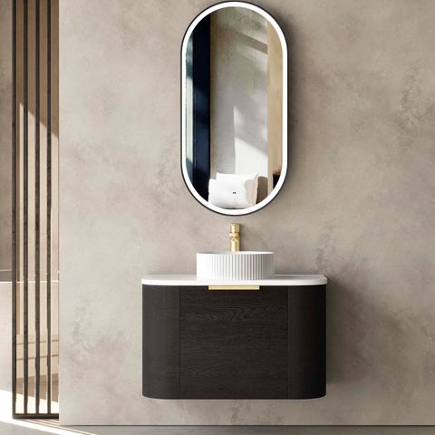 Bondi 750mm Black Oak Wall Hung Curve Vanity (12TH & NTH Only)