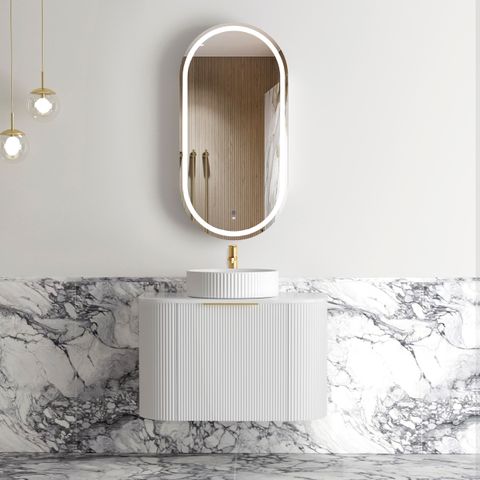 Bondi 750mm Satin White Fluted Wall Hung Curve Vanity (12TH & NTH Only)