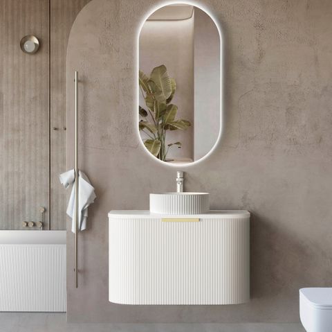 Bondi 750mm Satin White Fluted Wall Hung Curve Vanity (12TH & NTH Only)