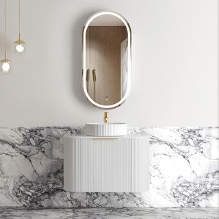 Bondi 750mm Satin White Fluted Wall Hung Curve Cabinet Only
