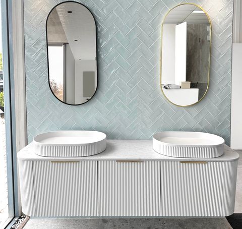 Bondi 1800mm Satin White Fluted Wall Hung Curve Vanity