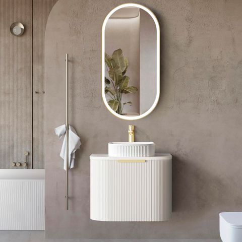 Bondi 600mm Satin White Fluted Wall Hung Curve Vanity (12TH & NTH Only)
