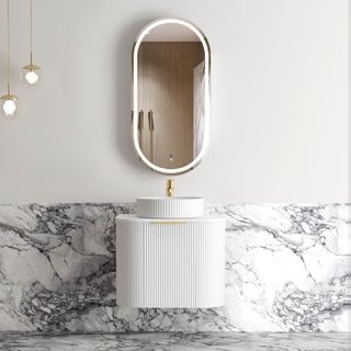 Bondi 600mm Satin White Fluted Wall Hung Curve Cabinet Only