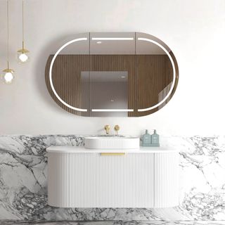 Bondi 1200mm Satin White Fluted Wall Hung Curve Cabinet Only
