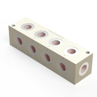 4 STATION HEADER MANIFOLD, TWO ADJACENT SIDES (90°), G 1/2" END, G 1/2" SIDE
