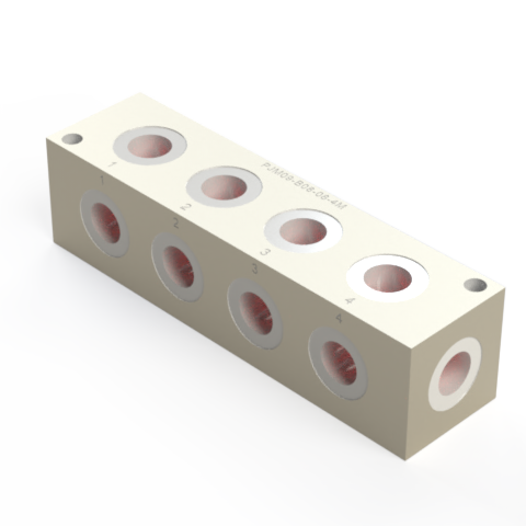 4 STATION HEADER MANIFOLD, TWO ADJACENT SIDES (90°), G 1/2" END, G 1/2" SIDE