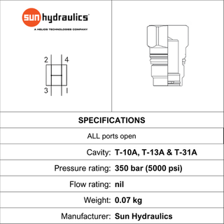 T-10A, T13-A & T-31A CAVITY PLUG, 2 / 4 WAY, ALL PORTS OPEN