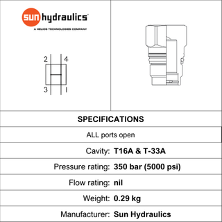 T-16A AND T-33A CAVITY PLUG, 2 / 4 WAY, ALL PORTS OPEN
