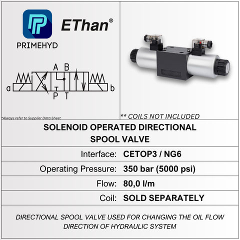4WE6J, CETOP3 DCV 4/3, J SPOOL, MAX 80LPM - NO COILS