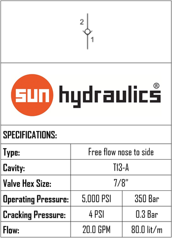 T-13A SUN CXDA-XAN   FREE FLOW NOSE TO SIDE CHECK VALVE CXDA-XAN