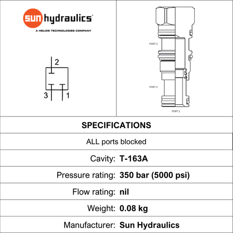 T-163A CAVITY PLUG, 3-WAY, PORTS 1, 2 AND 3 BLOCKED