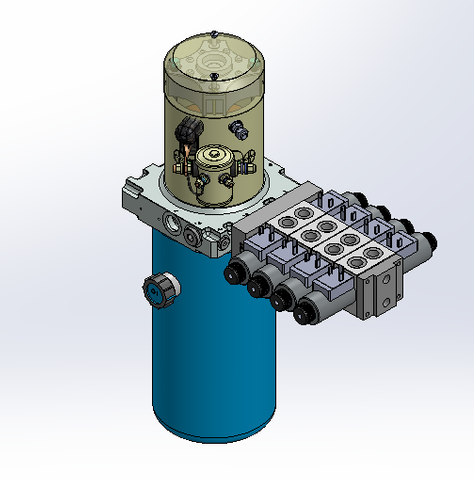 24v DC 7L/min 10-200bar 2.8L ROUND tank / vertical mount / 4 x valve