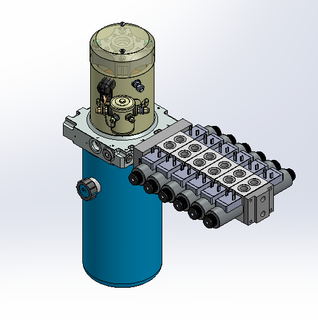 24v DC 7L/min 10-200bar 2.8L ROUND tank / vertical mount / 6 x valve