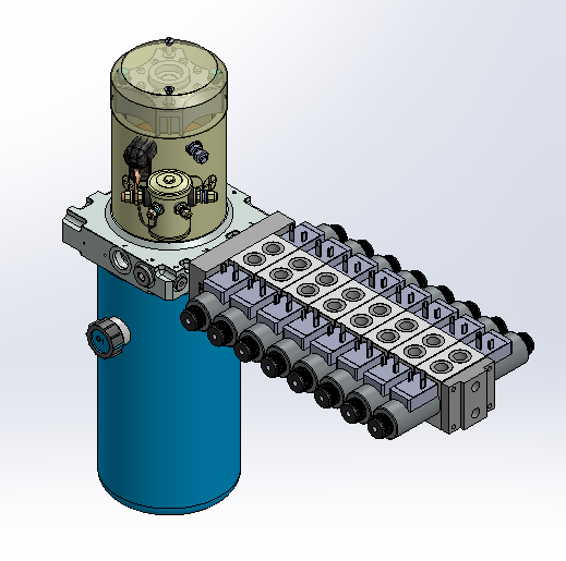 24v DC 7L/min 10-200bar 2.8L ROUND tank / vertical mount / 8 x valve