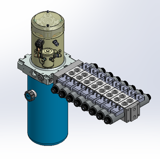 24v DC 7L/min 10-200bar 2.8L ROUND tank / vertical mount / 8 x valve