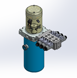 24v DC 7L/min 10-200bar 2.8L ROUND tank / vertical mount / 3 x valve