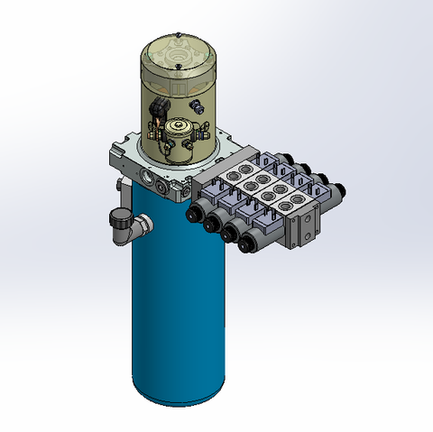 24v DC 7L/min 10-200bar 4.2L ROUND tank / vertical mount / 4 x valve