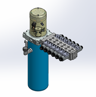 24v DC 7L/min 10-200bar 4.2L ROUND tank / vertical mount / 6 x valve